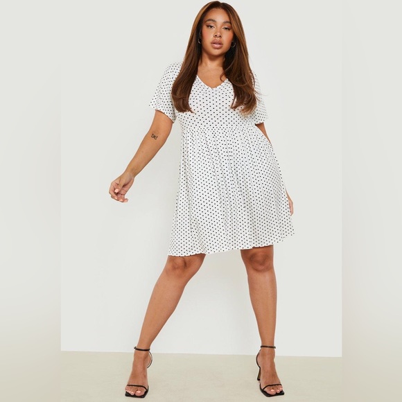 ORANGE CREEK Black and White Polka Dot Short Sleeve Fit and Flare Small Dress - Picture 2 of 8
